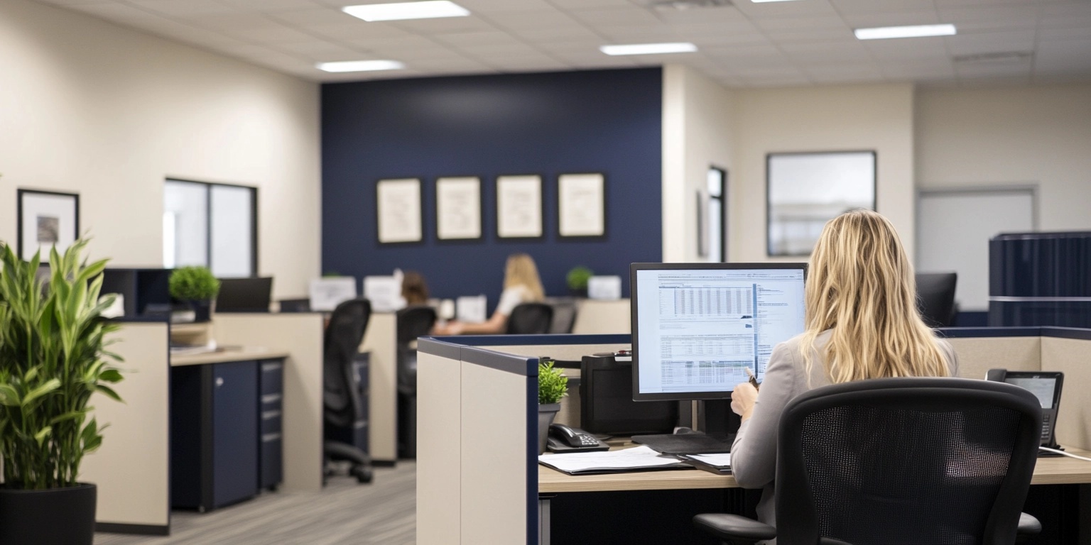 Financial Consultant Analyzing Real-Time Business Insights Professional financial consultant reviewing real-time business dashboards with interactive charts, providing strategic financial guidance and growth planning.