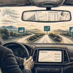 A drawing of an individual driving looking ahead with symbolize that ties back to the article.