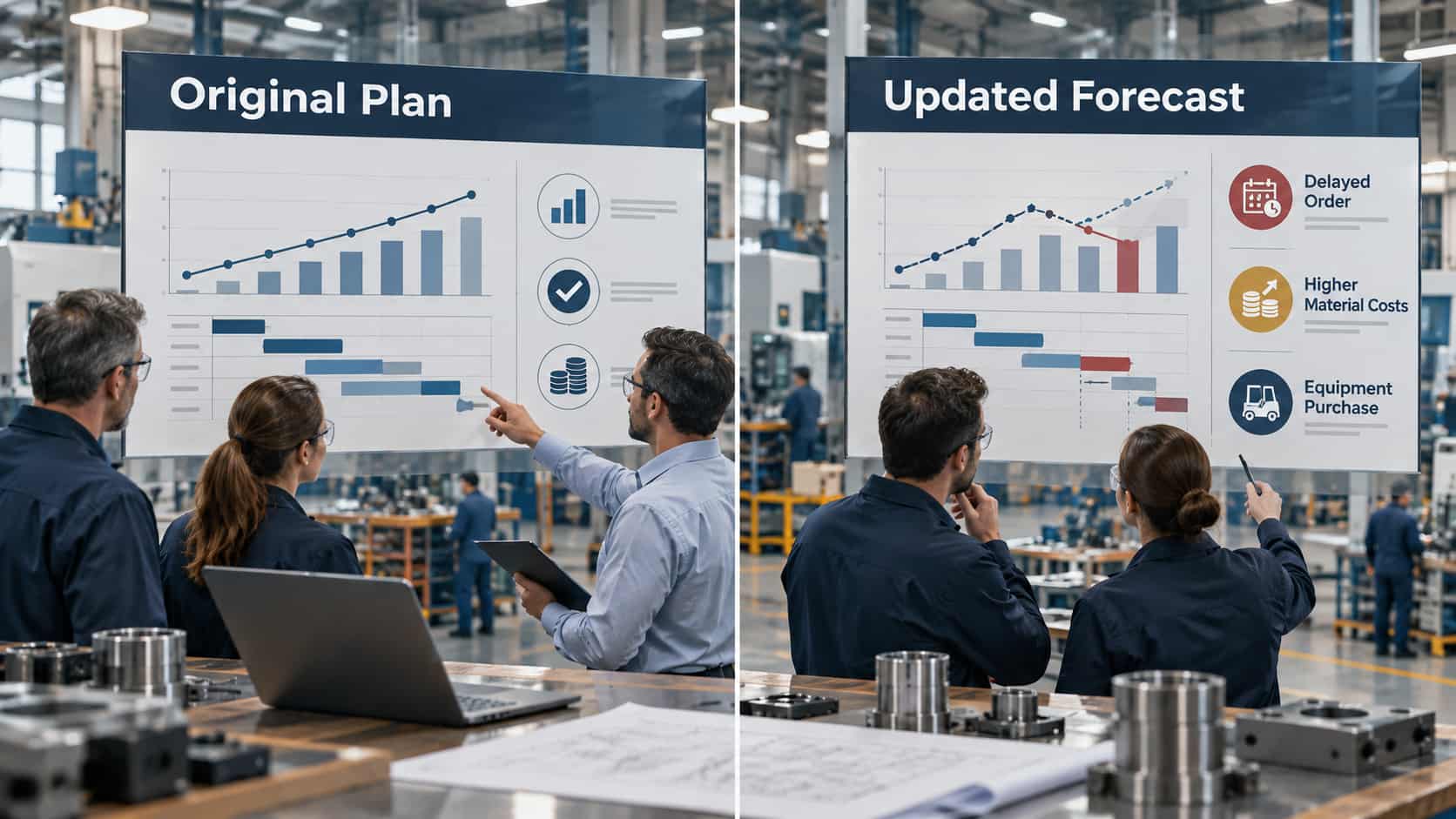 Original plan compared with an updated financial forecast for a growing advanced manufacturing company